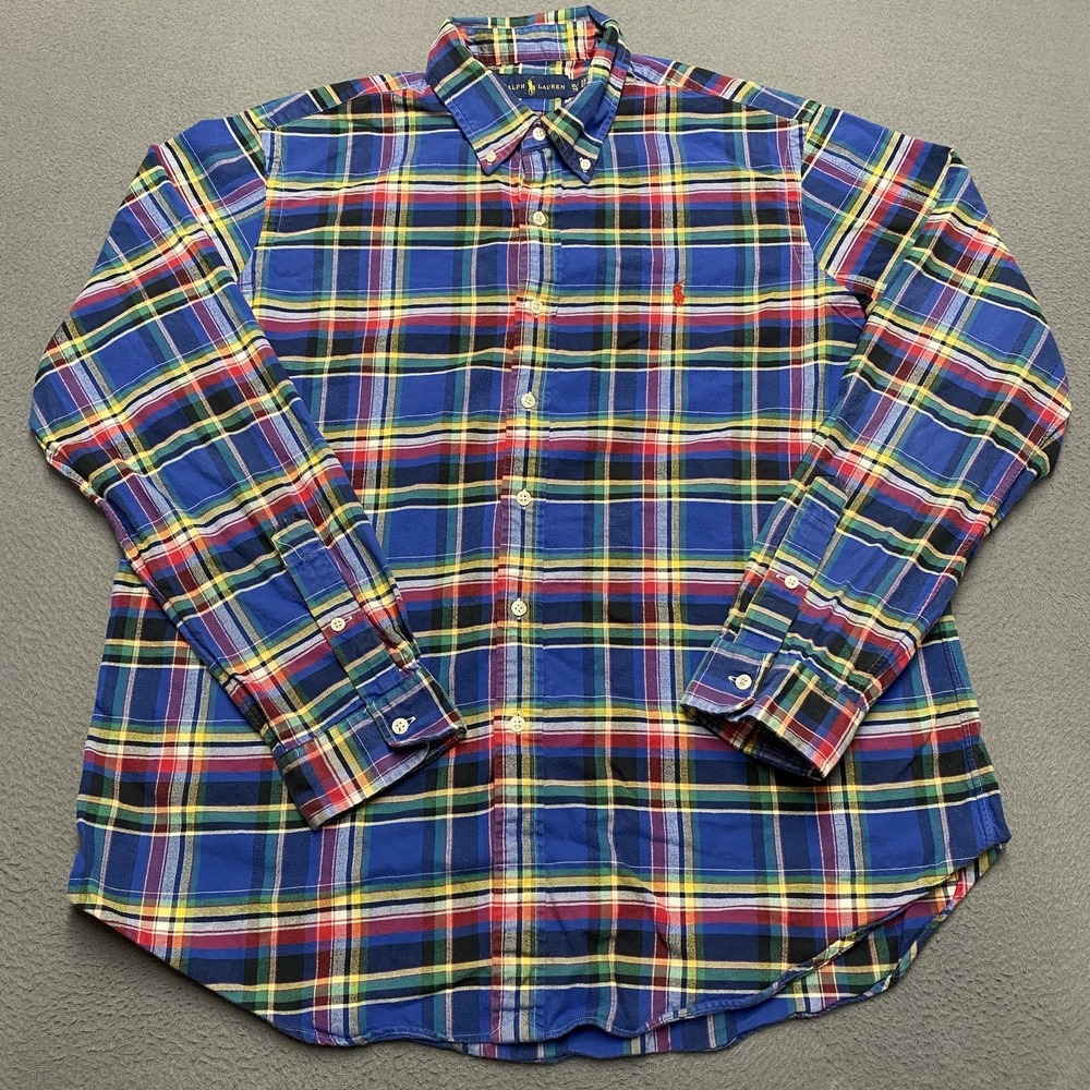 Ralph Lauren Shirt Mens XL Blue Plaid Button Down Long Sleeve Classic Fit Cotton